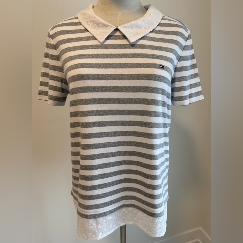 Tommy Hilfiger Gray‎ and White Striped Polo
(Listing #45)